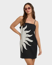 BILLABONG SUN RAYS WOMENS MINI DRESS SUMMER CASUAL EVERYDAY DRESS BLACK WHITE