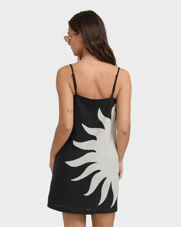 BILLABONG SUN RAYS WOMENS MINI DRESS SUMMER CASUAL EVERYDAY DRESS BLACK WHITE