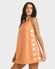 BILLABONG SUN STAMP MINI DRESS TANGERINE