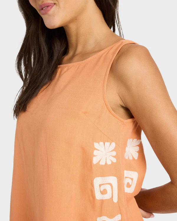 BILLABONG SUN STAMP MINI DRESS TANGERINE