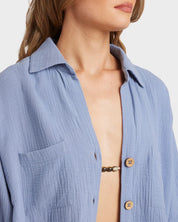 BILLABONG SWELL WOMENS BLOUSE STONE BLUE LIGHTWEIGHT SUMMER RESORT BEACH TOP