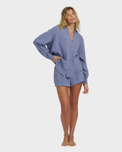 BILLABONG SWELL WOMENS BLOUSE STONE BLUE LIGHTWEIGHT SUMMER RESORT BEACH TOP