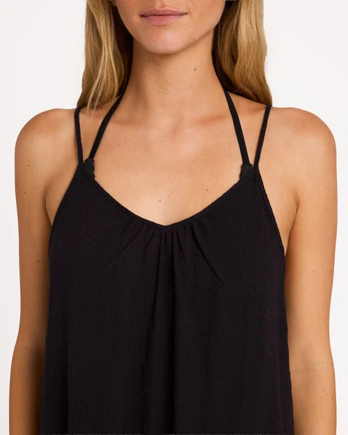 BILLABONG WOMENS BEACH VIBES COVER-UP MINI DRESS – BLACK PEBBLE