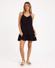 BILLABONG WOMENS BEACH VIBES COVER-UP MINI DRESS – BLACK PEBBLE