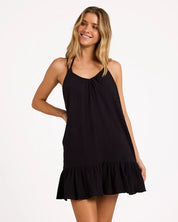 BILLABONG WOMENS BEACH VIBES COVER-UP MINI DRESS – BLACK PEBBLE