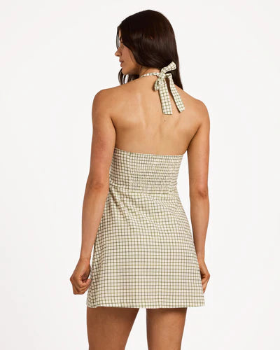 BILLABONG WOMENS BREAK LINE HALTER MINI DRESS – SALT CRYSTAL