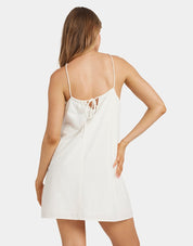 BILLABONG WOMENS DREAM OF ME HALTER MINI DRESS SUMMER TIE NECK FLOWY DRESS SALT CRYSTAL