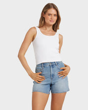 BILLABONG WOMENS EVERYDAY TANK TOP FITTED KNIT SINGLET WITH BOUND EDGES WHITE