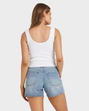 BILLABONG WOMENS EVERYDAY TANK TOP FITTED KNIT SINGLET WITH BOUND EDGES WHITE