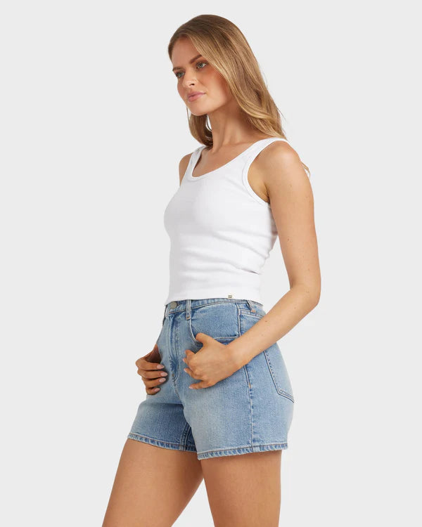 BILLABONG WOMENS EVERYDAY TANK TOP FITTED KNIT SINGLET WITH BOUND EDGES WHITE