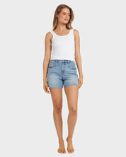 BILLABONG WOMENS EVERYDAY TANK TOP FITTED KNIT SINGLET WITH BOUND EDGES WHITE