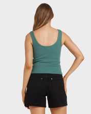 BILLABONG WOMENS EVERYDAY TANK TOP FITTED KNIT SINGLET WITH BOUND EDGES ALPINE