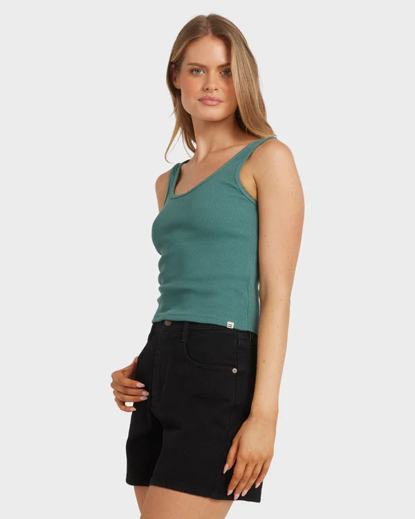 BILLABONG WOMENS EVERYDAY TANK TOP FITTED KNIT SINGLET WITH BOUND EDGES ALPINE