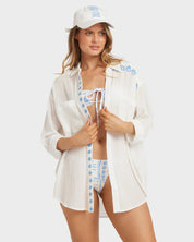 BILLABONG WOMENS FIND ME HERE LONG SLEEVE SHIRT OVERSIZED BUTTON DOWN SALT CRYSTAL
