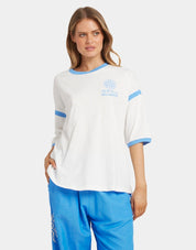 BILLABONG WOMENS FIND ME HERE T-SHIRT OVERSIZED COTTON TEE WITH V-NECK WHITE