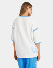 BILLABONG WOMENS FIND ME HERE T-SHIRT OVERSIZED COTTON TEE WITH V-NECK WHITE