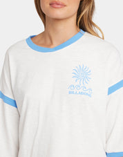 BILLABONG WOMENS FIND ME HERE T-SHIRT OVERSIZED COTTON TEE WITH V-NECK WHITE