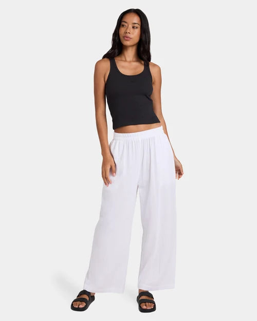 BILLABONG WOMENS FOLLOW ME ELASTIC WAIST PANTS – WHITE