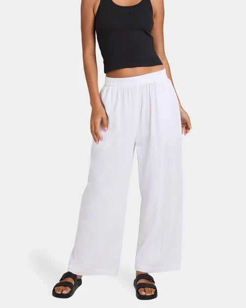 BILLABONG WOMENS FOLLOW ME ELASTIC WAIST PANTS – WHITE