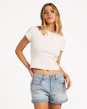 BILLABONG WOMENS FRANKIE DENIM SHORTS – BLEACHED INDIGO