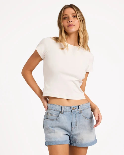 BILLABONG WOMENS FRANKIE DENIM SHORTS – BLEACHED INDIGO