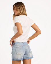 BILLABONG WOMENS FRANKIE DENIM SHORTS – BLEACHED INDIGO