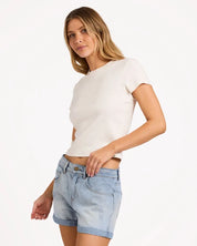 BILLABONG WOMENS FRANKIE DENIM SHORTS – BLEACHED INDIGO