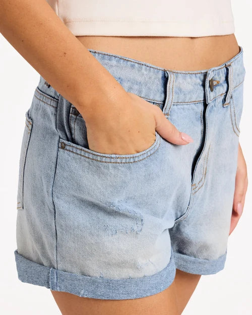 BILLABONG WOMENS FRANKIE DENIM SHORTS – BLEACHED INDIGO