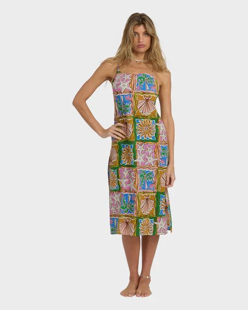 BILLABONG WOMENS HEAT DREAM MIDI DRESS CASUAL SUMMER STYLE – MULTI
