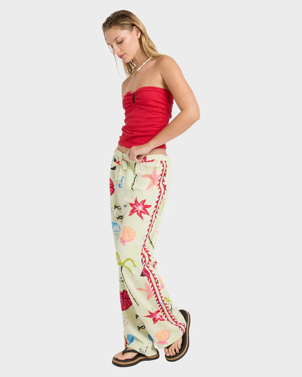 BILLABONG WOMENS LOTTIE HALL ELASTIC PANTS RELAXED BEACH STYLE – SUNNY LIME