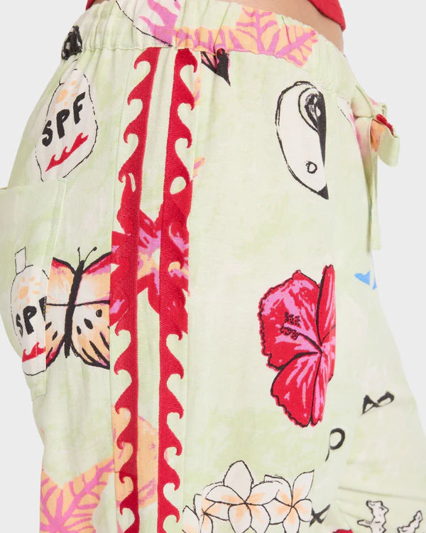 BILLABONG WOMENS LOTTIE HALL ELASTIC PANTS RELAXED BEACH STYLE – SUNNY LIME