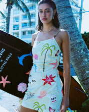 BILLABONG WOMENS LOTTIE HALL MINI DRESS RELAXED BEACH STYLE – SUNNY LIME