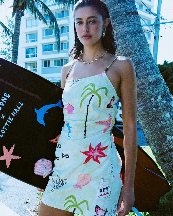 BILLABONG WOMENS LOTTIE HALL MINI DRESS RELAXED BEACH STYLE – SUNNY LIME