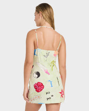 BILLABONG WOMENS LOTTIE HALL MINI DRESS RELAXED BEACH STYLE – SUNNY LIME