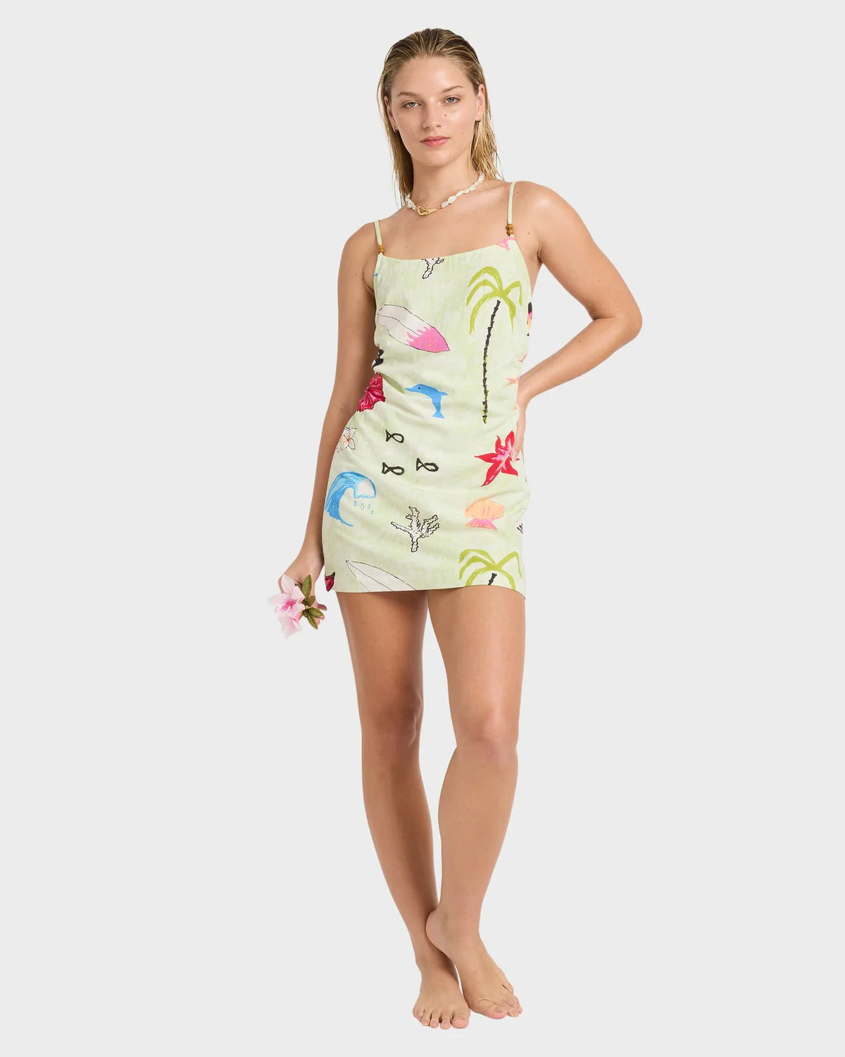 BILLABONG WOMENS LOTTIE HALL MINI DRESS RELAXED BEACH STYLE – SUNNY LIME