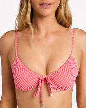 BILLABONG WOMENS MINI WAVE CHECK ELLA BRALETTE BIKINI TOP – TANGERINE