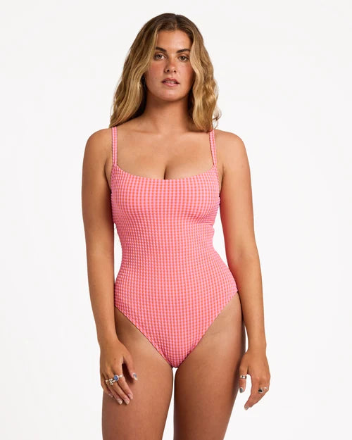 BILLABONG WOMENS MINI WAVE CHECK MIA D/DD ONE PIECE SWIMSUIT – TANGERINE