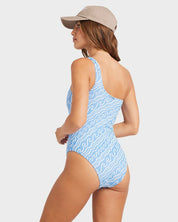 BILLABONG WOMENS MORE THAN WAVES ONE SHOULDER ONE PIECE SWIMSUIT (TIDAL BLUE)