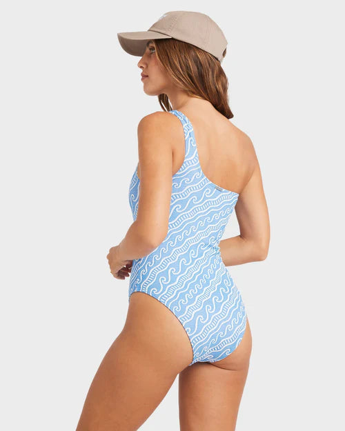 BILLABONG WOMENS MORE THAN WAVES ONE SHOULDER ONE PIECE SWIMSUIT (TIDAL BLUE)