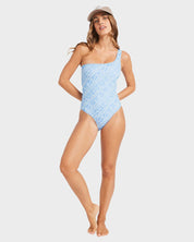 BILLABONG WOMENS MORE THAN WAVES ONE SHOULDER ONE PIECE SWIMSUIT (TIDAL BLUE)