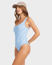 BILLABONG WOMENS MORE THAN WAVES ONE SHOULDER ONE PIECE SWIMSUIT (TIDAL BLUE)