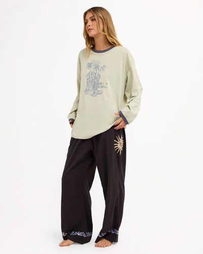 BILLABONG WOMENS PARADISE 73 ELASTIC WAIST PANTS – BLACK SANDS