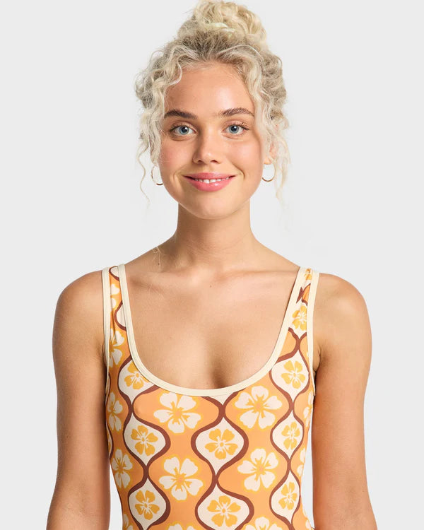 BILLABONG WOMENS SOL GROOVE RETRO SURF BODYSUIT ONE PIECE – TANGERINE