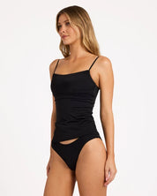 BILLABONG WOMENS SOL SEARCHER LARA TANKINI BIKINI TOP – BLACK PEBBLE