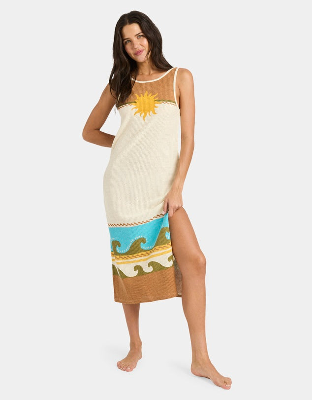 BILLABONG WOMENS SOLAR BABE MIDI DRESS CARAMEL CAFE COASTAL SUMMER DRESS