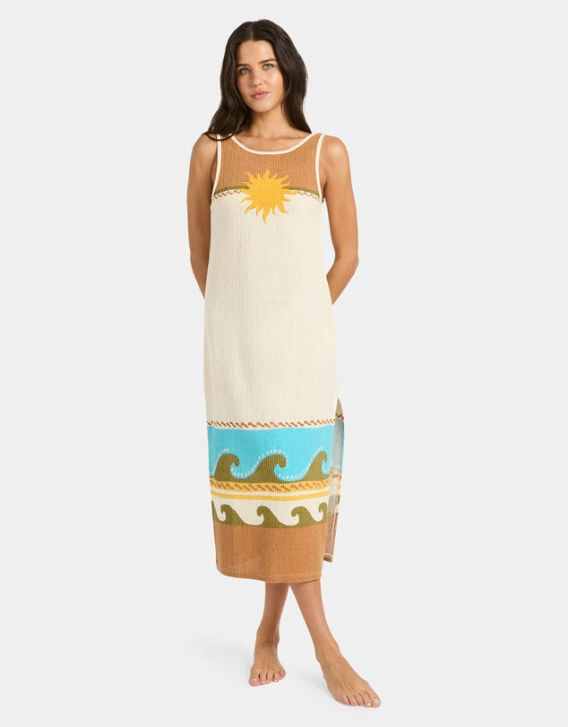 BILLABONG WOMENS SOLAR BABE MIDI DRESS CARAMEL CAFE COASTAL SUMMER DRESS