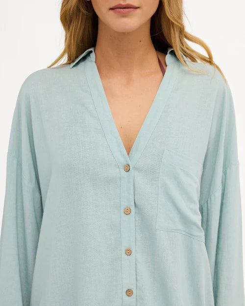BILLABONG WOMENS SUN DAYS COVER-UP SHIRT – BLUE LIGHT