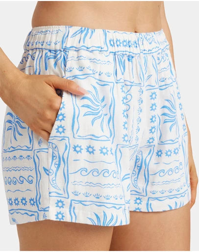 BILLABONG WOMENS SUNRISE SANDS SHORTS TEXTURED SUMMER SHORT WITH ELASTIC WAIST SALT CRYSTAL