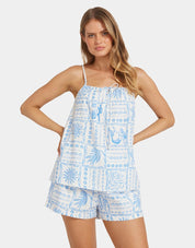 BILLABONG WOMENS SUNRISE SANDS TOP TEXTURED SUMMER BLOUSE WITH TIE DETAIL SALT CRYSTAL