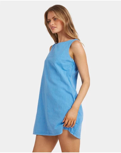 BILLABONG WOMENS SUNSET BLISS MINI DRESS LIGHTWEIGHT SUMMER FLOWY DRESS TIDAL BLUE